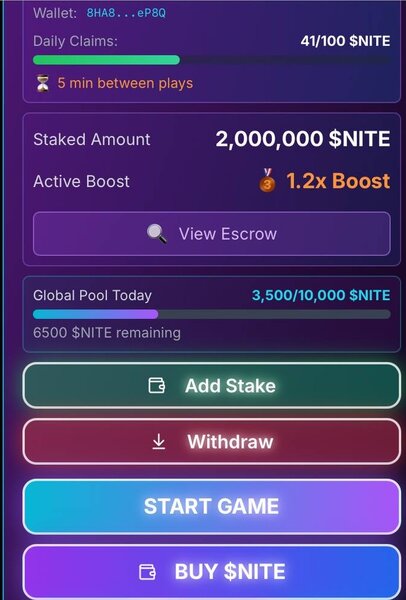 NITE wallet balance screenshot